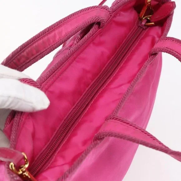 PRADA Hand Bag Nylon 2way Pink Gold Auth